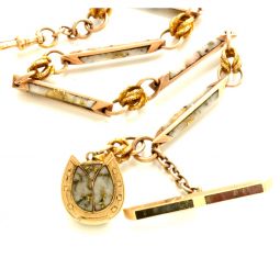 Rare Gold Quartz 14K Pocket Watch Chain and Fob